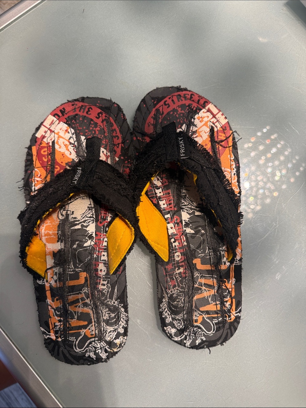 Men's Black & Orange Graphic Flip-Flops